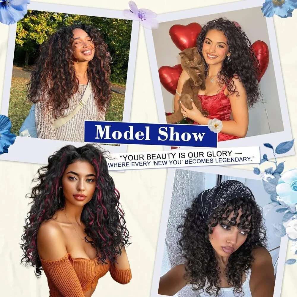 Curly Wavy Synthetic Clip in Hair Extensions 18 Inch 4PCS for Women